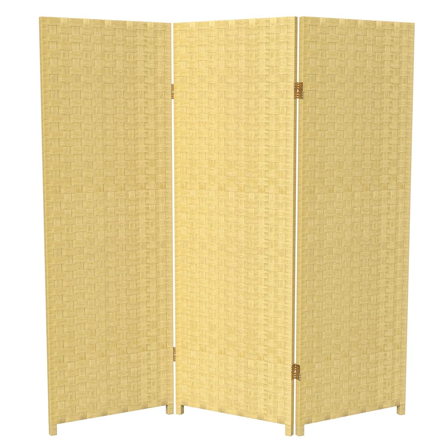 Oriental Furniture 4 ft. Tall Woven Fiber Room Divider - Dark Beige - 3 Panel