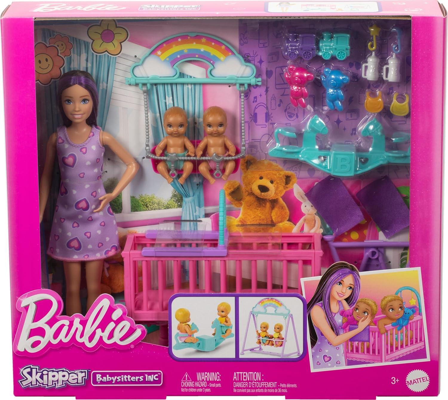 Barbie Skipper Babysitter Doll with Twin Nursery Playset & Accessories Set 17pc