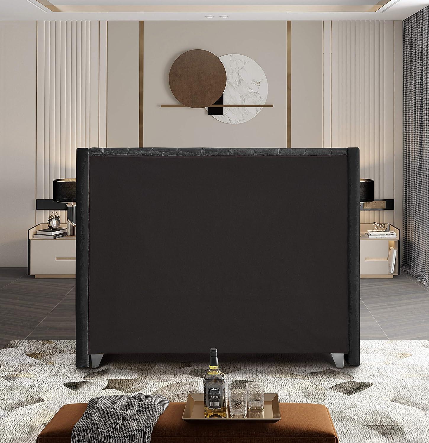 Aiden Black Velvet Queen Bed-Color:Black Velvet,Style:Contemporary