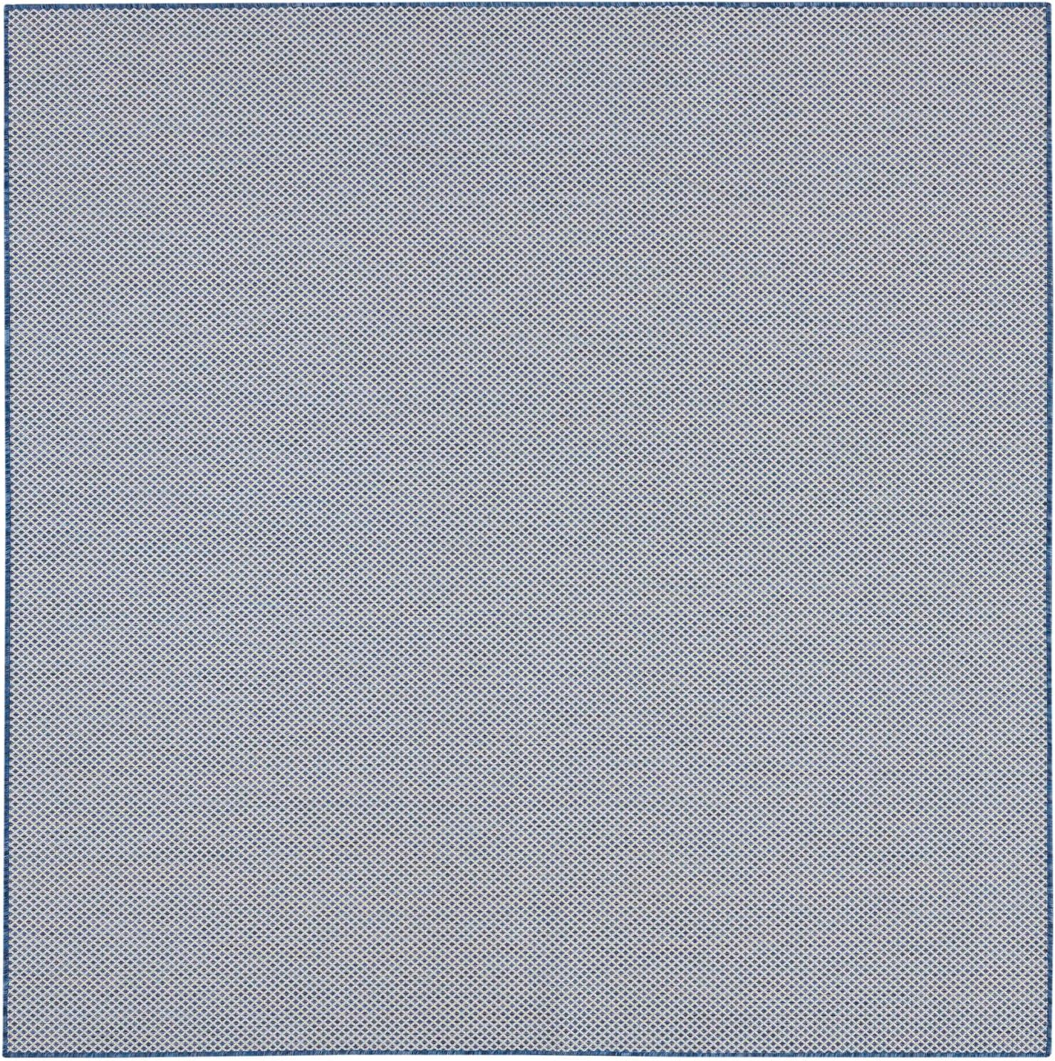 Nourison 6' x 6' Courtyard Modern Easy Care Flatweave Indoor Outdoor Square Rug Ivory Blue