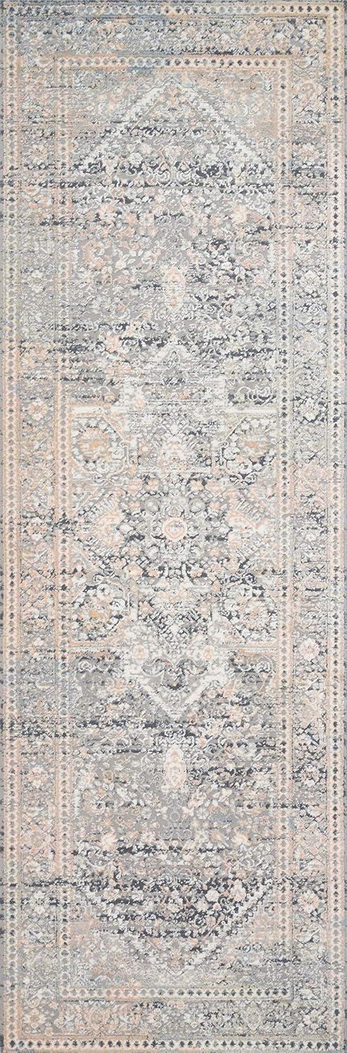 Gray and Sunset Stain-Resistant Synthetic Runner Rug, 32" x 96"