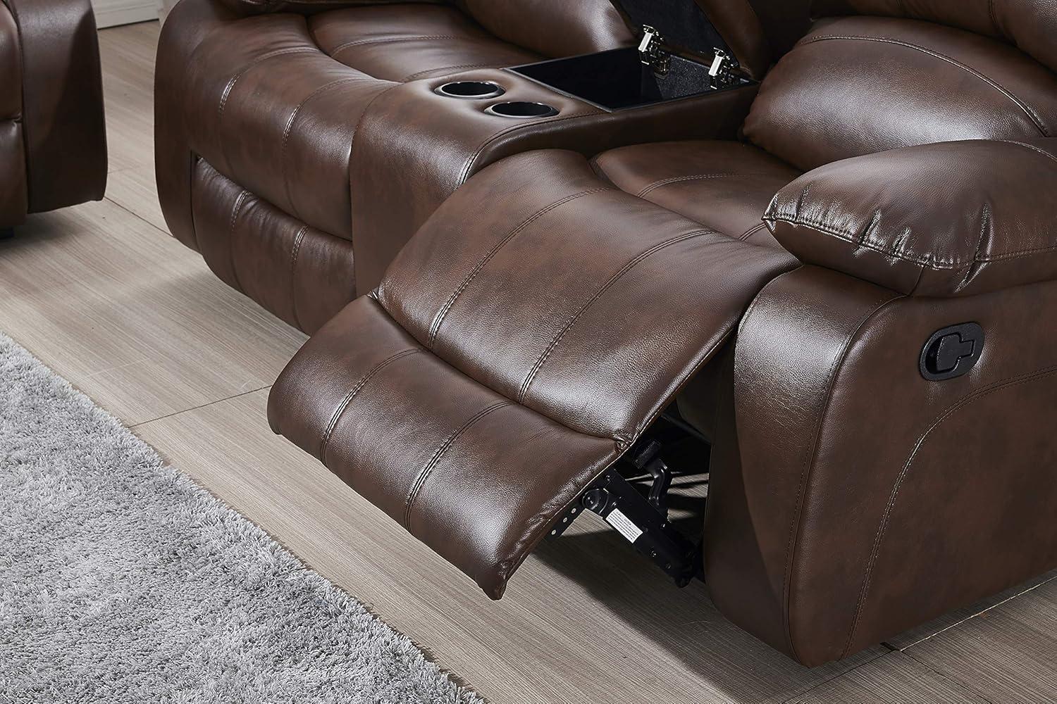 Brown Bonded Leather Reclining Sofa and Loveseat Set