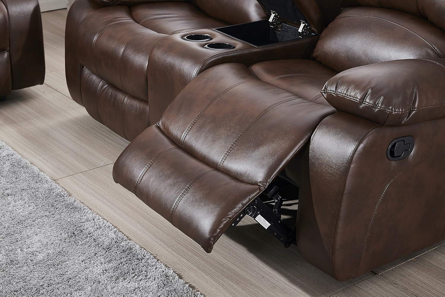 Betsy Furniture Loveseat Brown Faux Leather Sofa Set