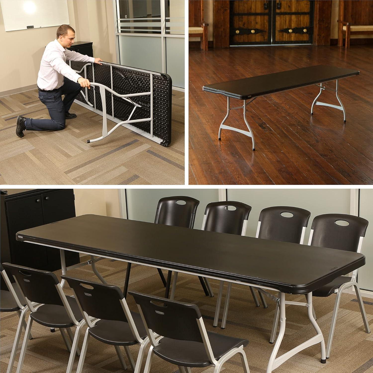 96" Black Polyethylene Folding Table with Stainless Steel Legs