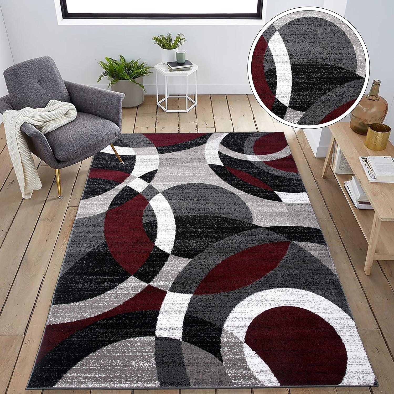 Red Abstract Rectangular Stain-Resistant Synthetic Area Rug