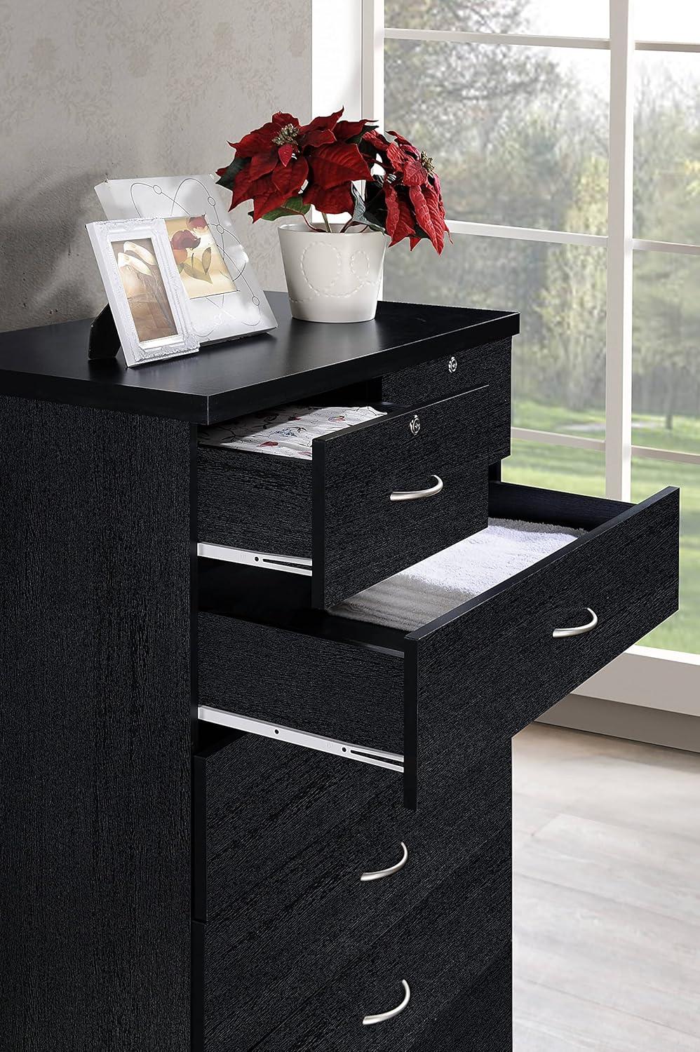 Hodedah 7-Drawer Chest with Locks on 2-Top Drawers in Black