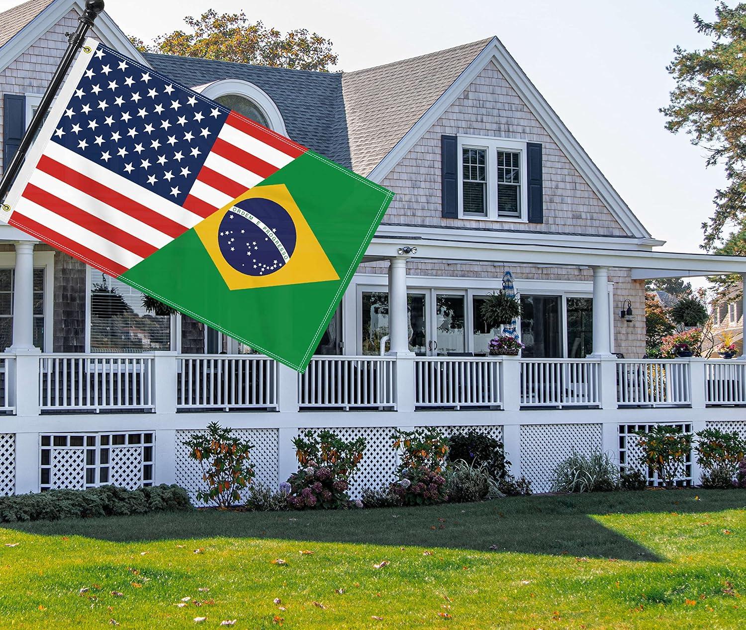 3×5 FT Brazil USA Flag, Large 150D America Brazilian Outdoor Banner,Double Side Printing Decor For Patio Garden With Brass Gromment