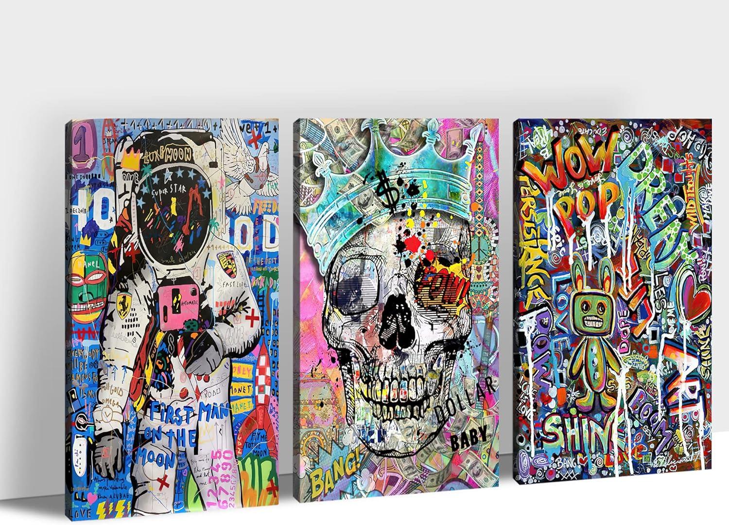 Graffiti Wall Art - Street Art Canvas Graffiti, 3 Pieces Wall Art Graffiti, Graffiti Picture Lover Hands Prints for Bedroom Decor, Pop Art Wall Decor, Modern Framed Artwork for Home Decor (24x36x3Pcs)