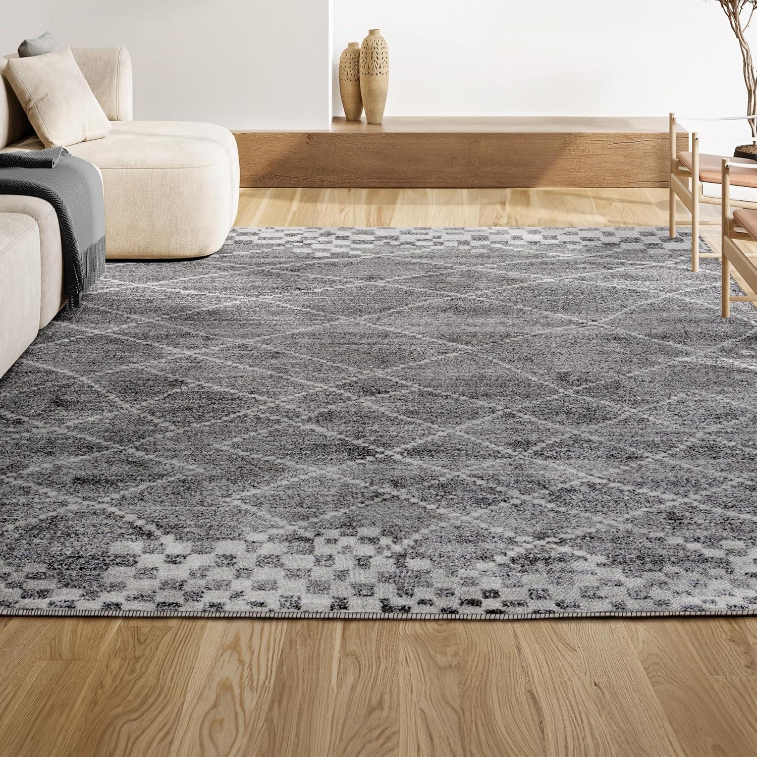 4'x6' Asilah Moroccan Modern Diamond Area Rug, Gray - JONATHAN Y