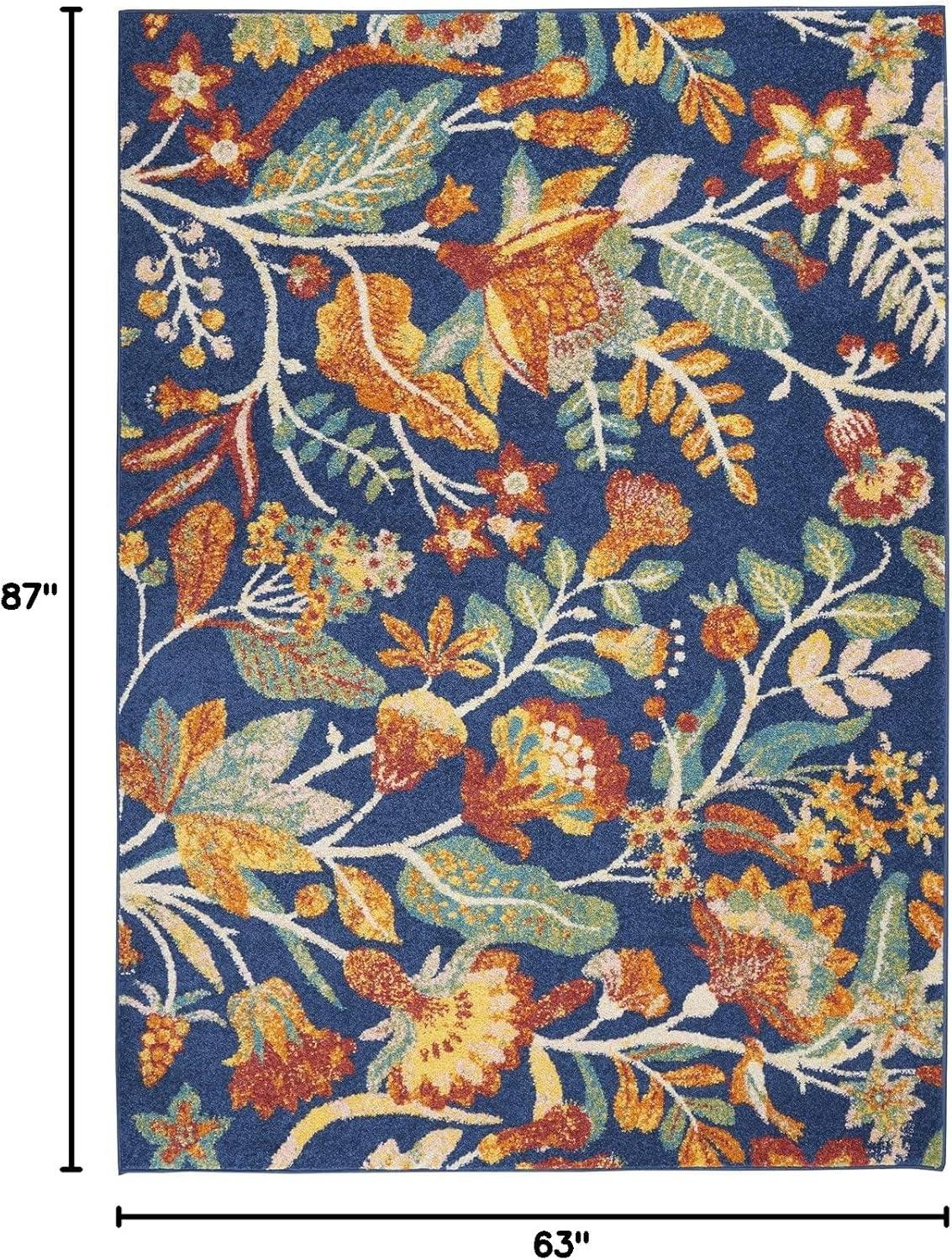 Nourison Allur Botanical Indoor Area Rug Navy Multicolor 5'3" x 7'3"