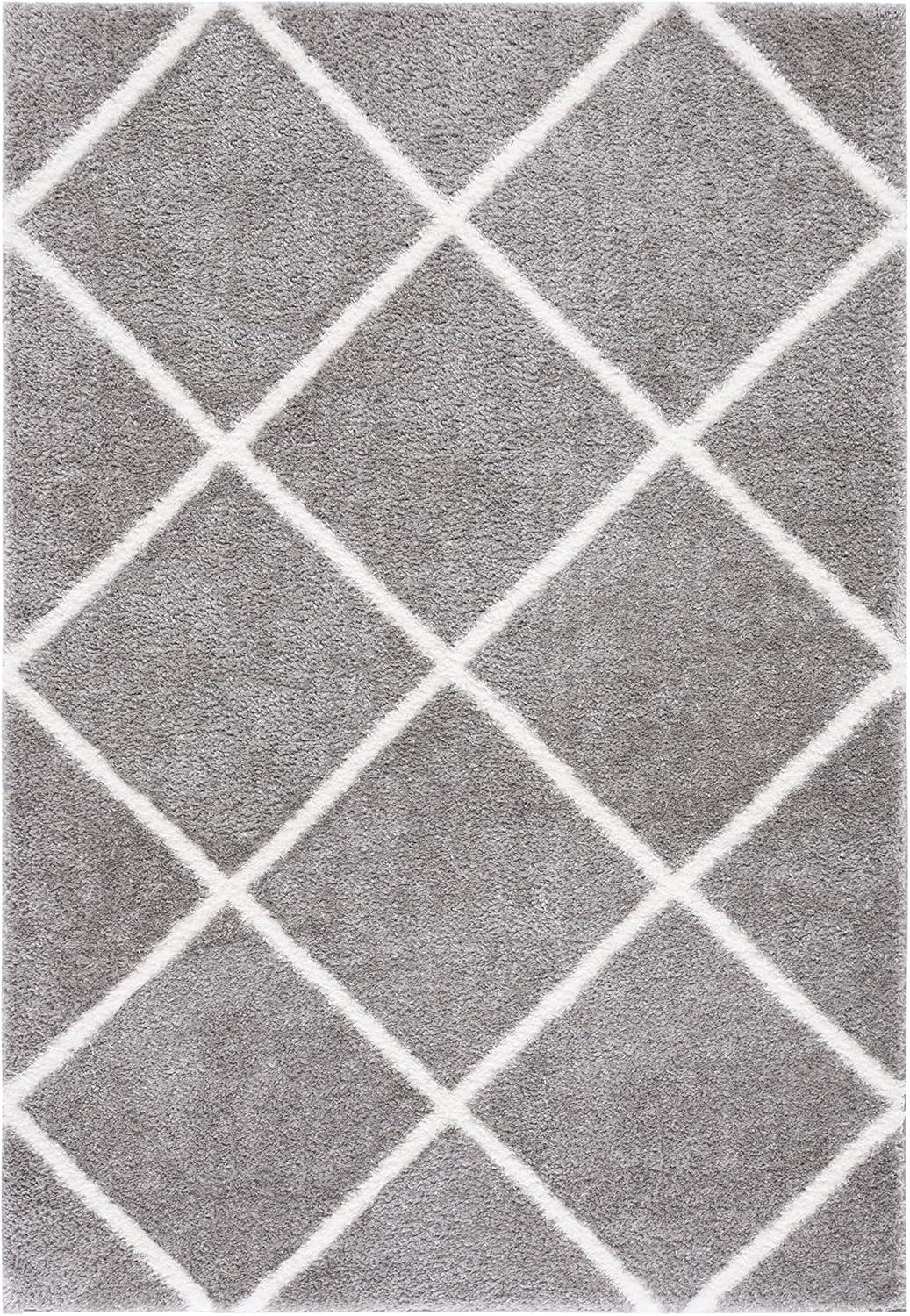 SAFAVIEH Tahoe Elwyn Geometric Shag Area Rug, Grey/White, 9' x 12'