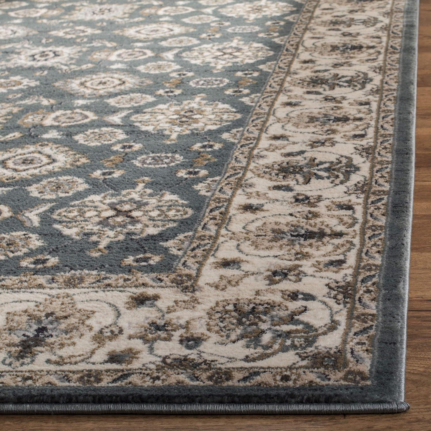 Teal and Cream 9' x 12' Floral Synthetic Area Rug