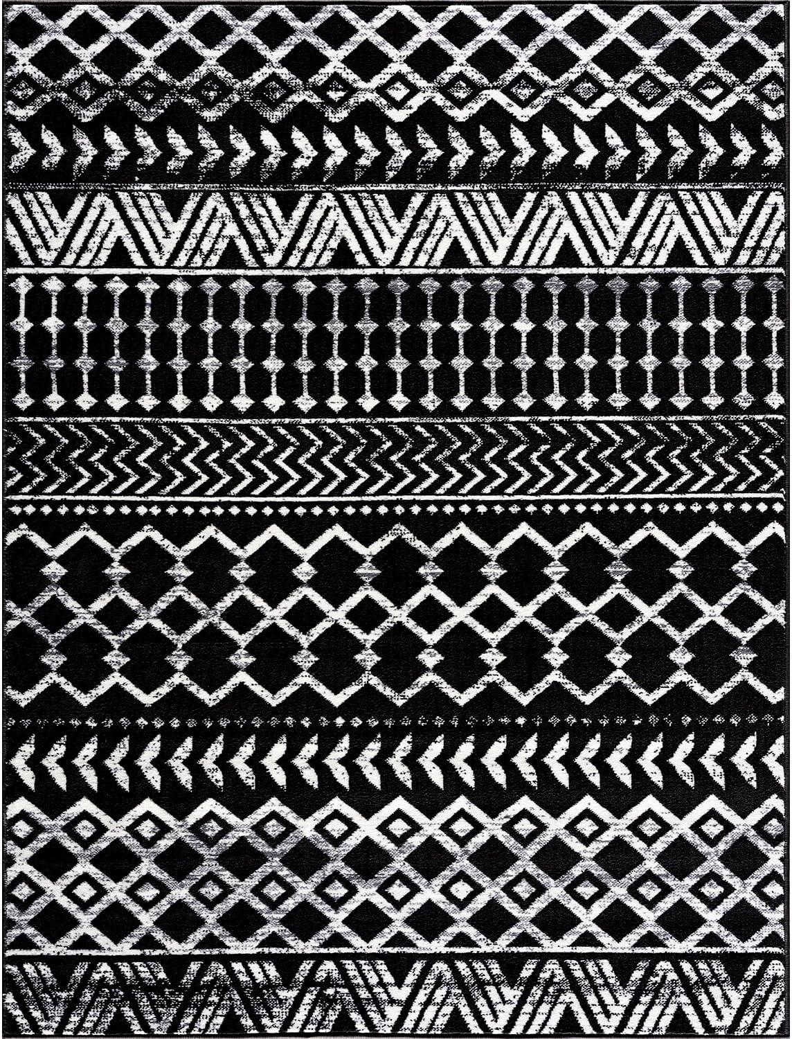 CAMILSON Crystal Black Area Rug7'10"x10' Boho for Living Room Bedroom Dining Room Black Indoor Area Rugs