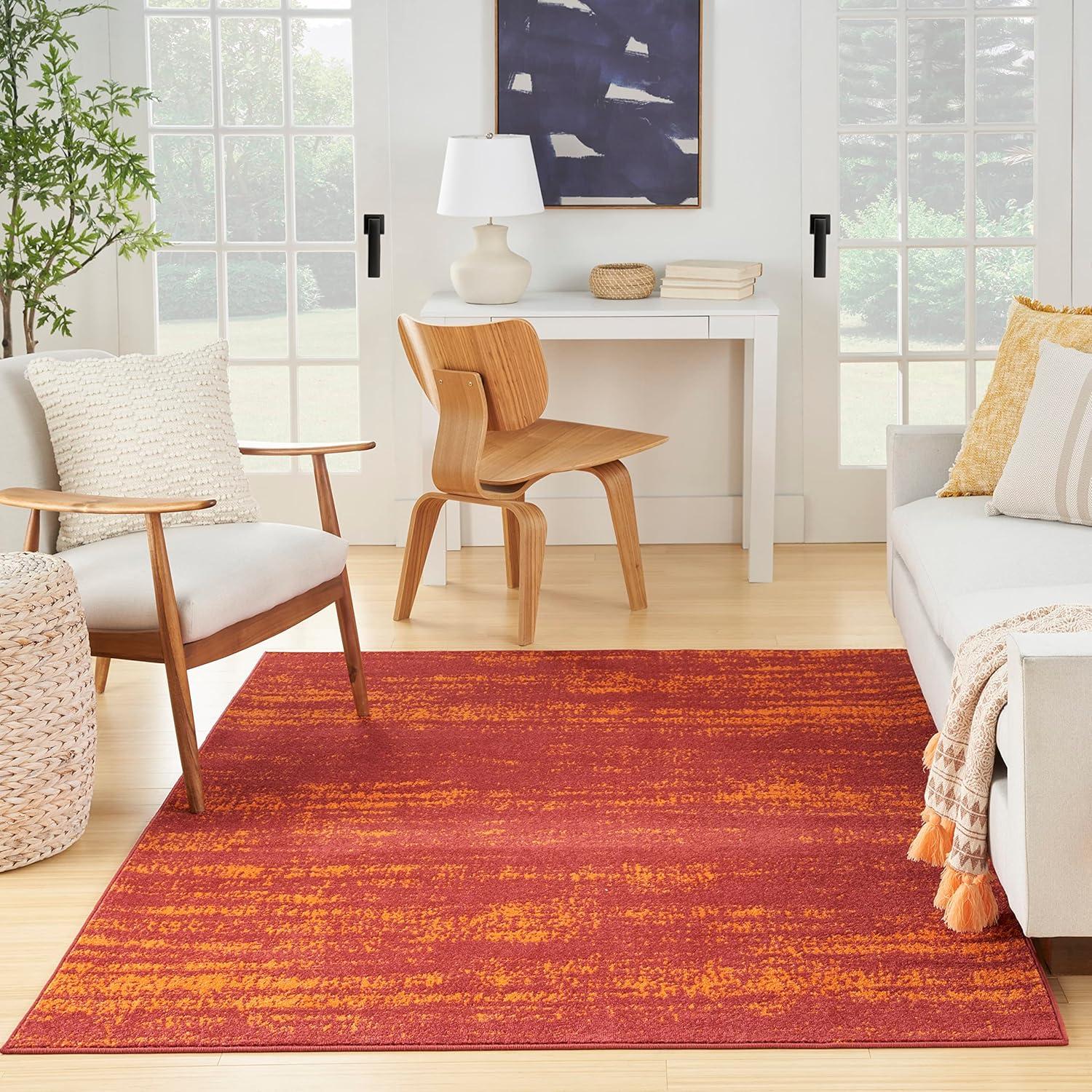 Nourison Essentials Abstract Low Pile Indoor Outdoor Area Rug 5' x 7' Red
