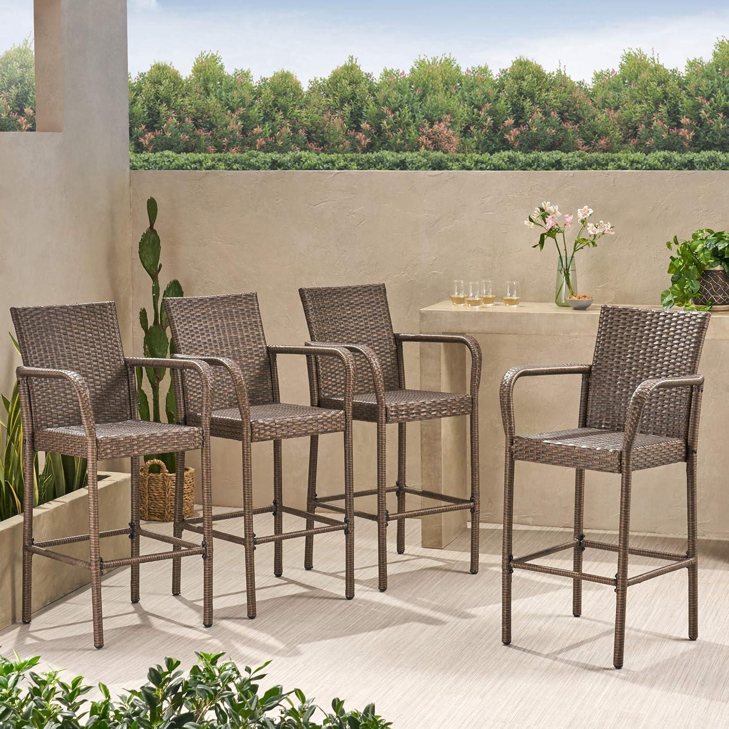 Delfina 2pk Wicker Barstool - Mix Mocha - Christopher Knight Home: UV & Weather-Resistant, Powder-Coated Frame