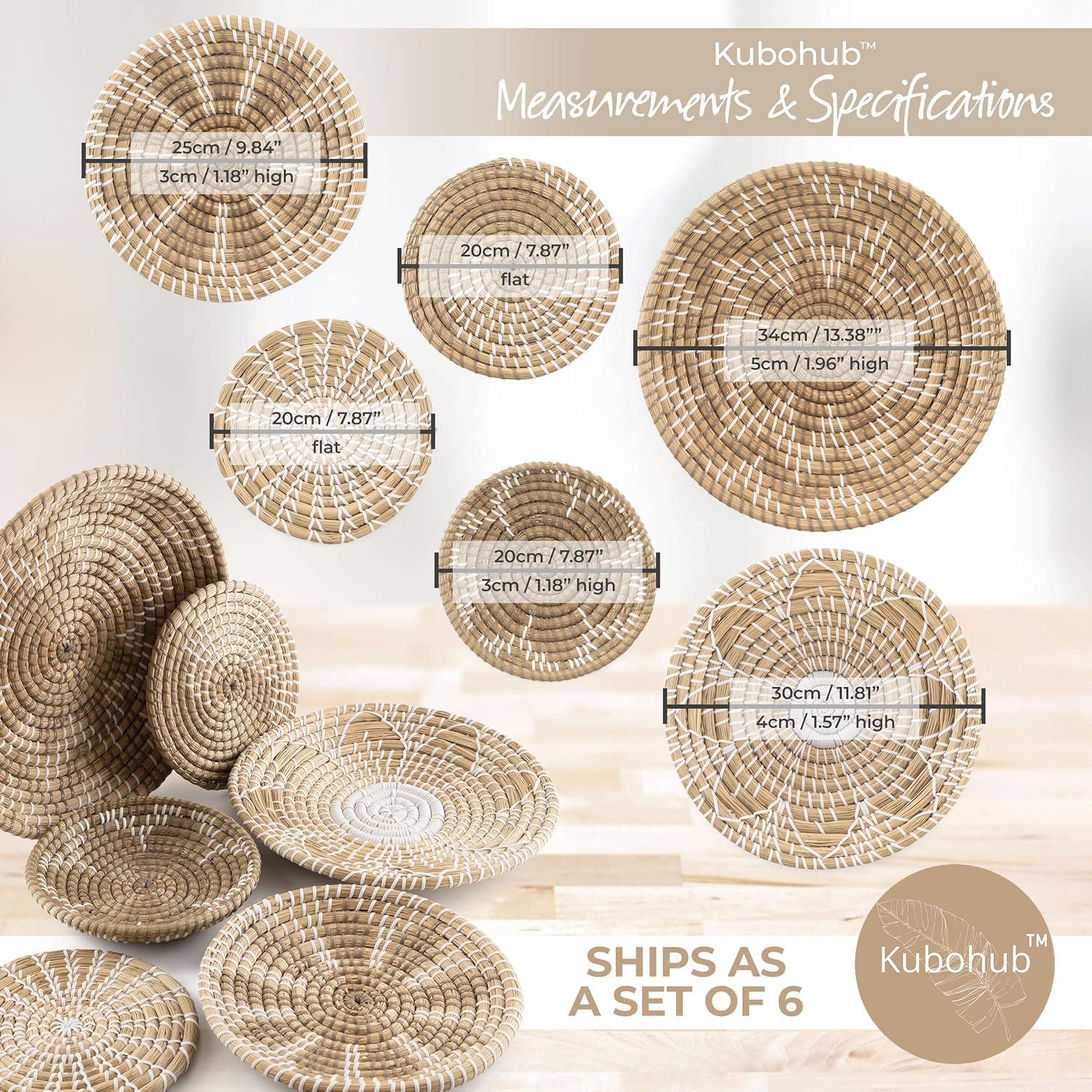 Handcrafted Seagrass Round Wall Basket Set in Natural and White