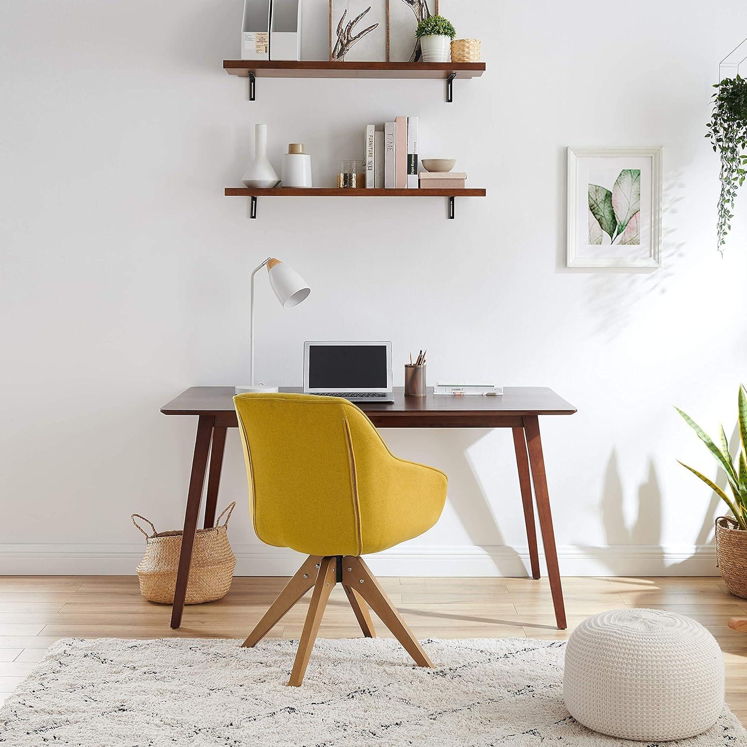 Art Leon Modern Swivel Fabric Accent Desk Chair with Beech Wood Legs, Yellow