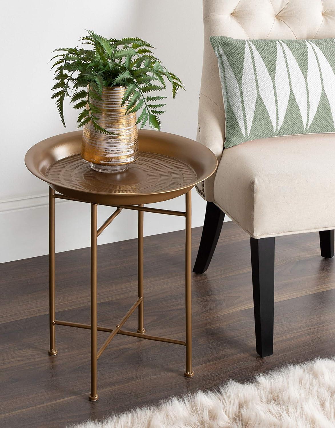 Mahdavi 20" Round Dark Gold Hammered Metal Tray End Table