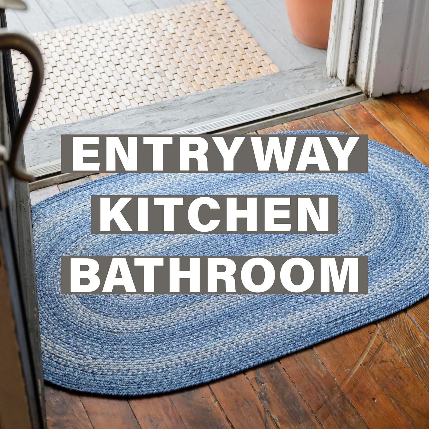 Damell Braided Non-Shedding Reversible Jute Blue Rug