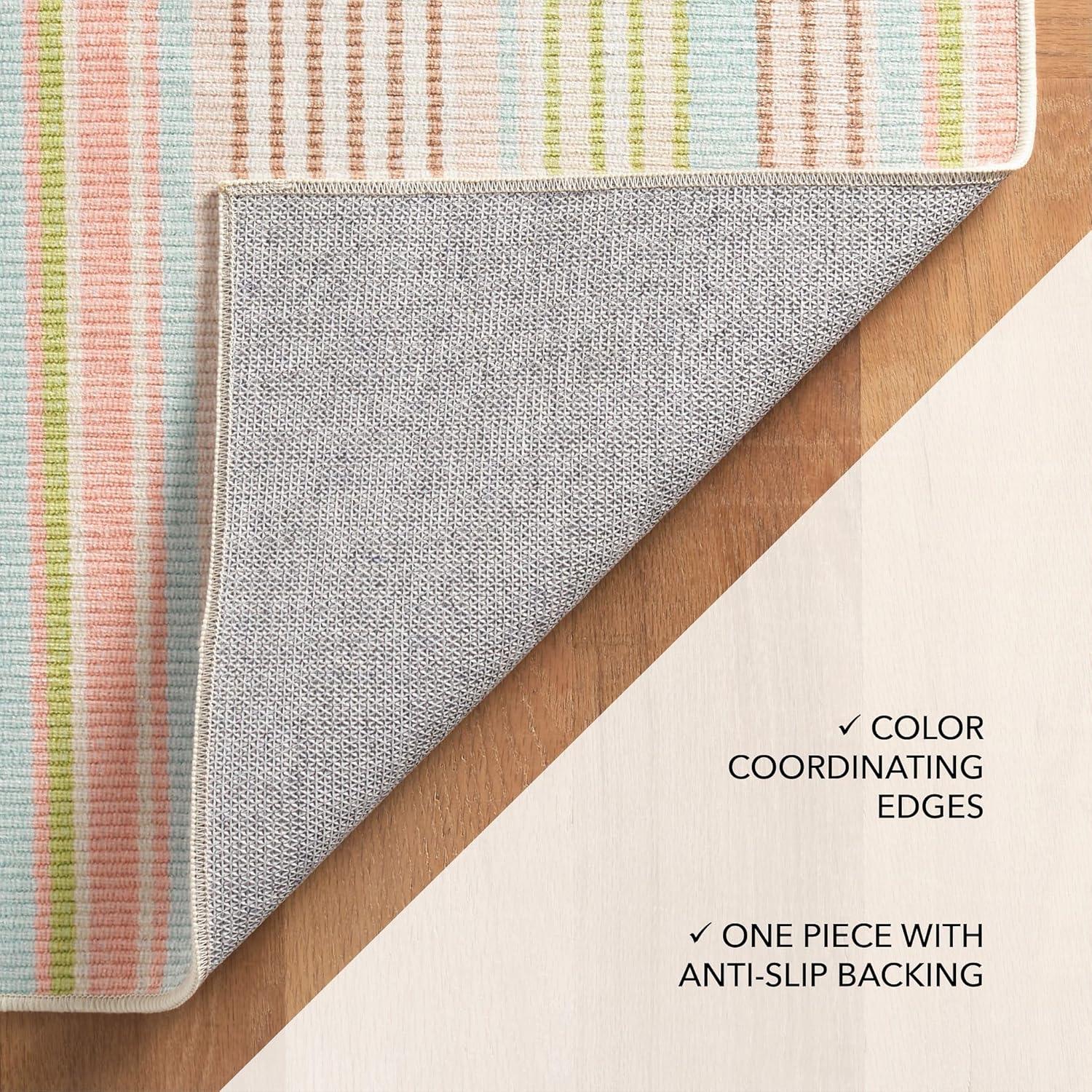 Blue Awning Stripe Machine Washable Rug