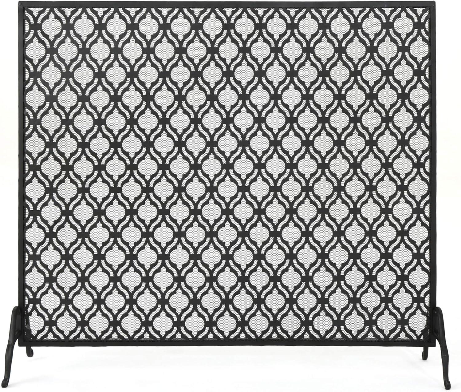 Elmer Single Panel Iron Fire Screen, Black