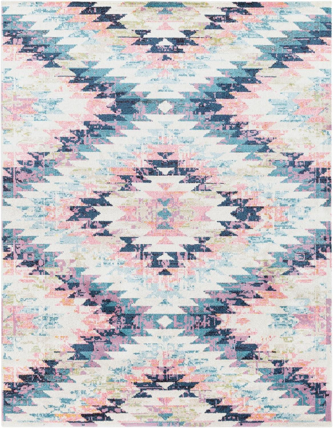 Teal and Multicolor Southwestern Polypropylene Area Rug, 7'10" x 10'2"