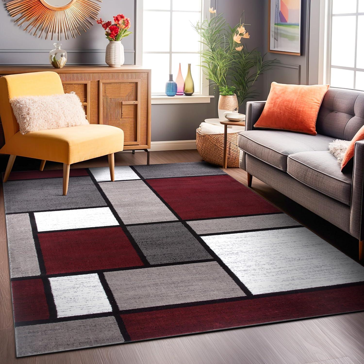 World Rug Gallery Contemporary Modern Boxed Color Block Area Rug