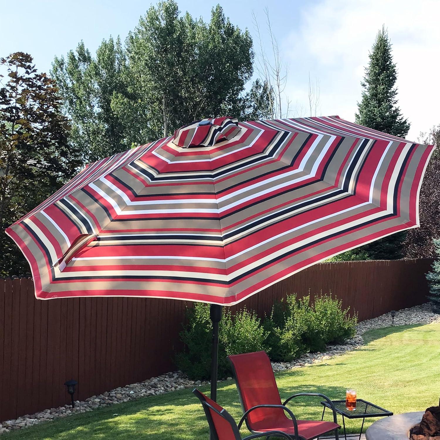 Sunnydaze Outdoor Aluminum Patio Umbrella, Tilt, and Crank - 9' - Awning Stripe