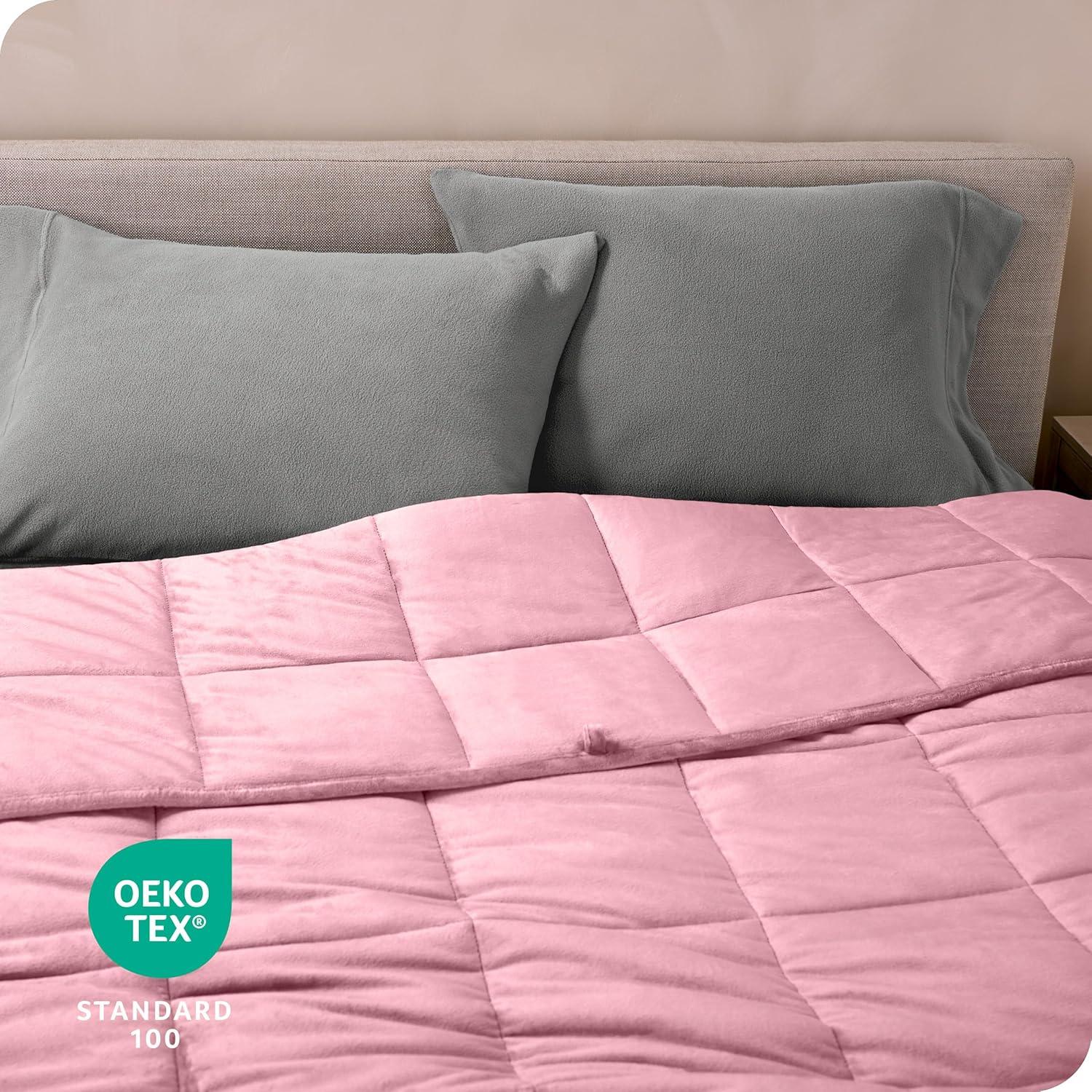 Bare Home 17 lbs Weighted Blanket for Adults - 60" x 80" - Minky Fleece, Light Pink