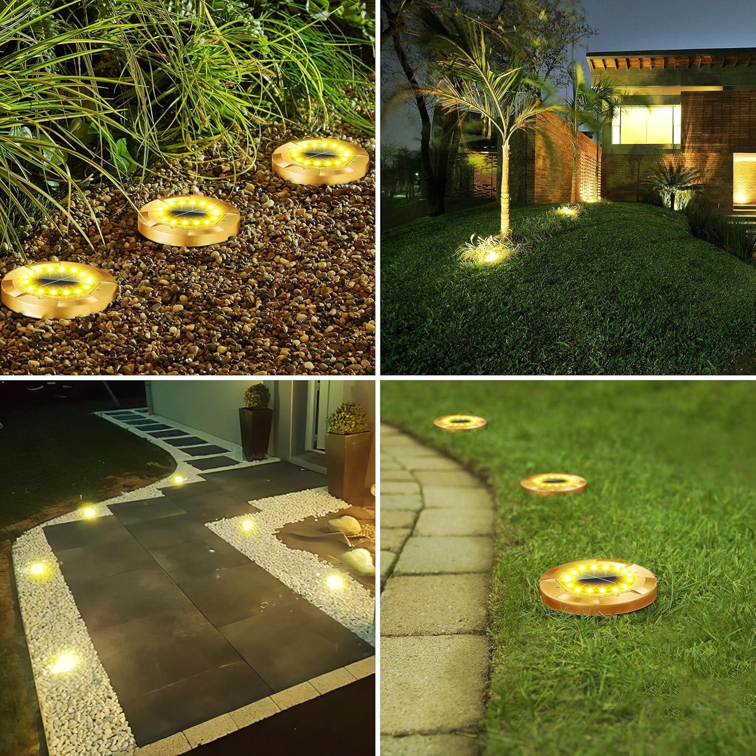 Brass Finish Solar LED Pathway Lights, 8-Pack