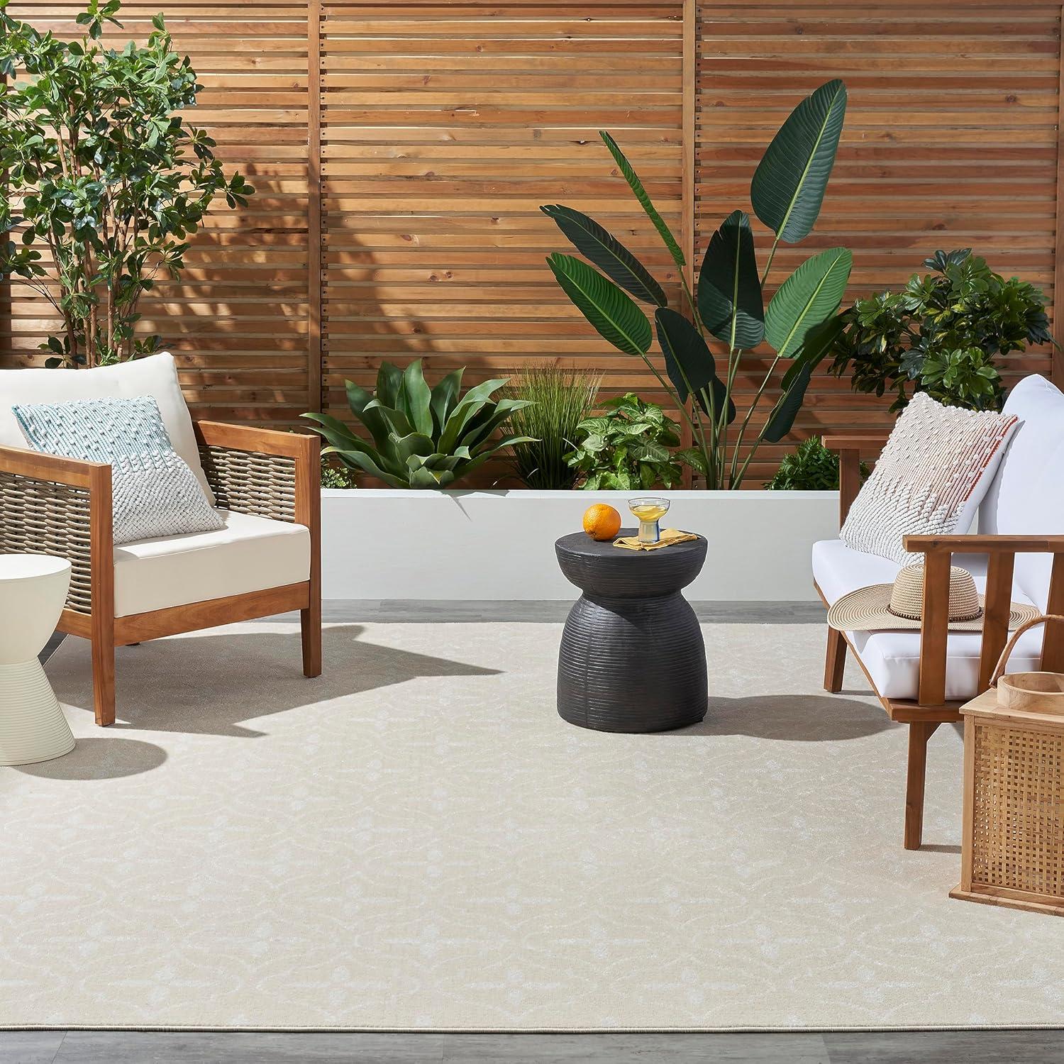 Nourison Essentials Moroccan Modern Indoor Outdoor Rug Beige Ivory 6' x 9'