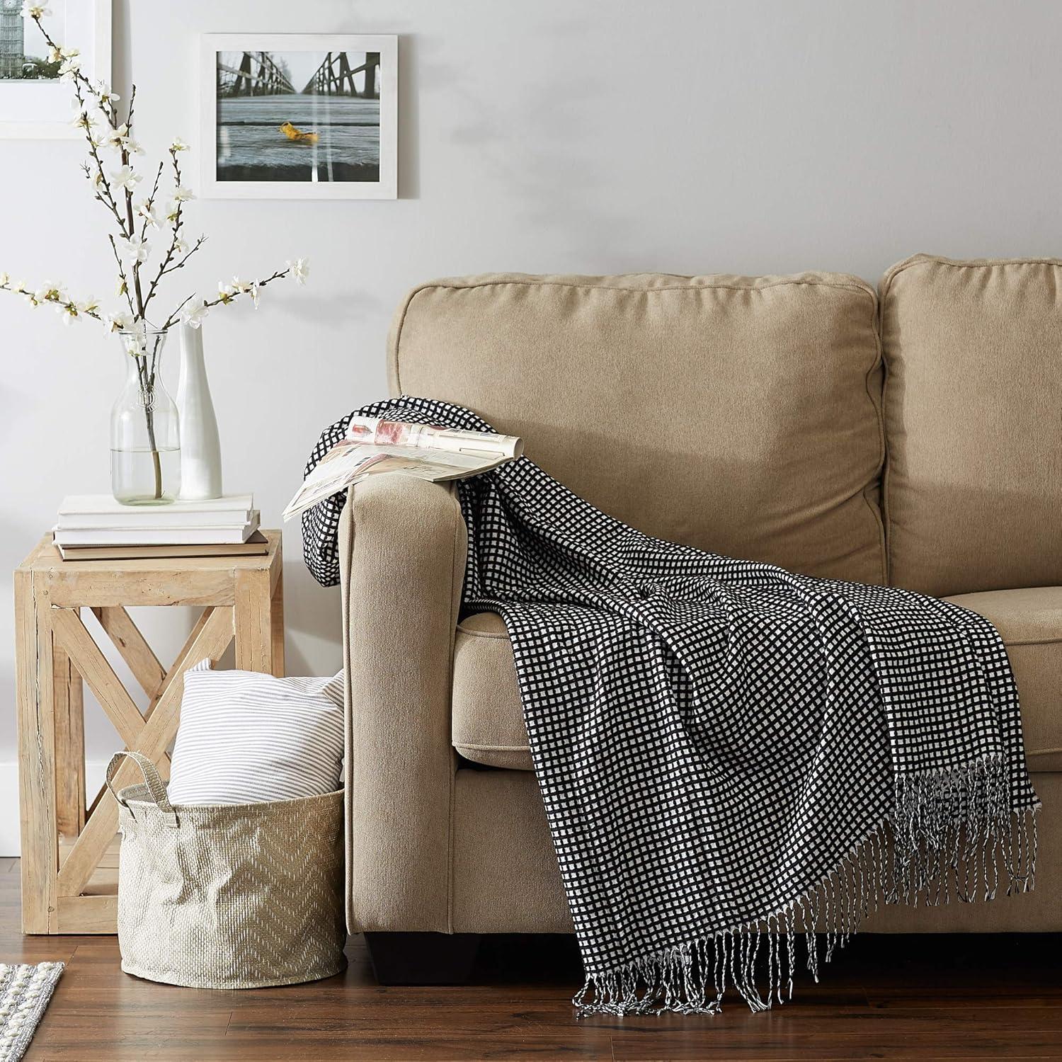 50"x60" Waffle Knit Throw Blanket Black/White - Design Imports: Midweight, Hypoallergenic, Machine Washable