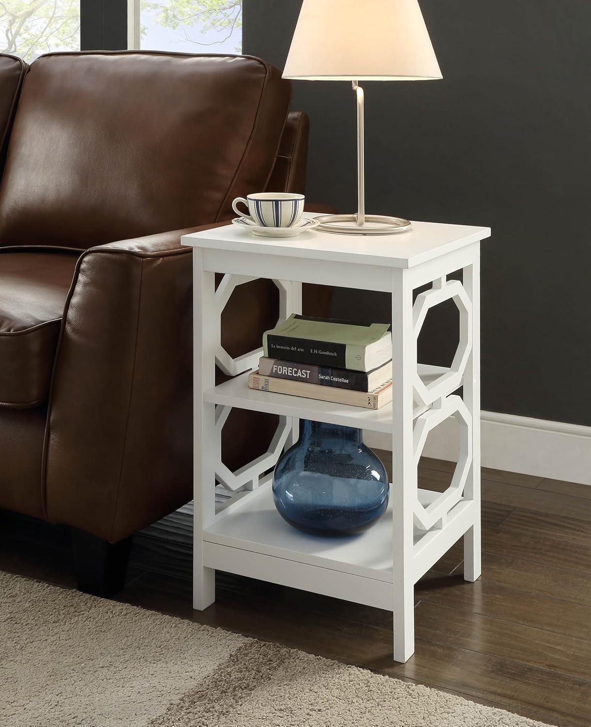 Omega Round White Wood End Table with Geometric Shelves