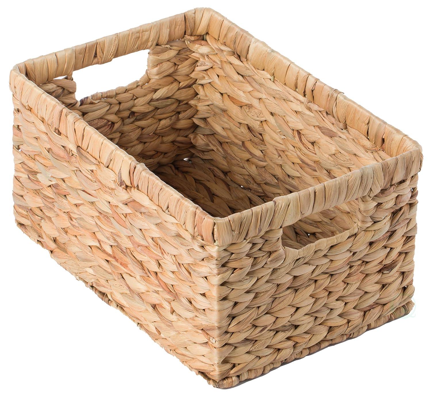 Vintiquewise Natural Woven Water Hyacinth Wicker Rectangular Storage Bin Basket with Handles, Medium