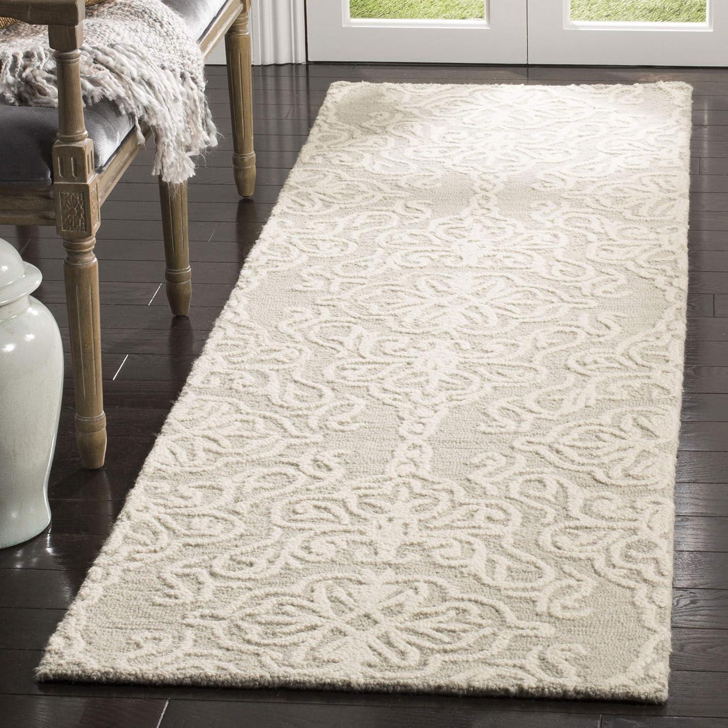 SAFAVIEH Blossom Asher Damask Runner Rug, Silver/Ivory, 2'3" x 22'
