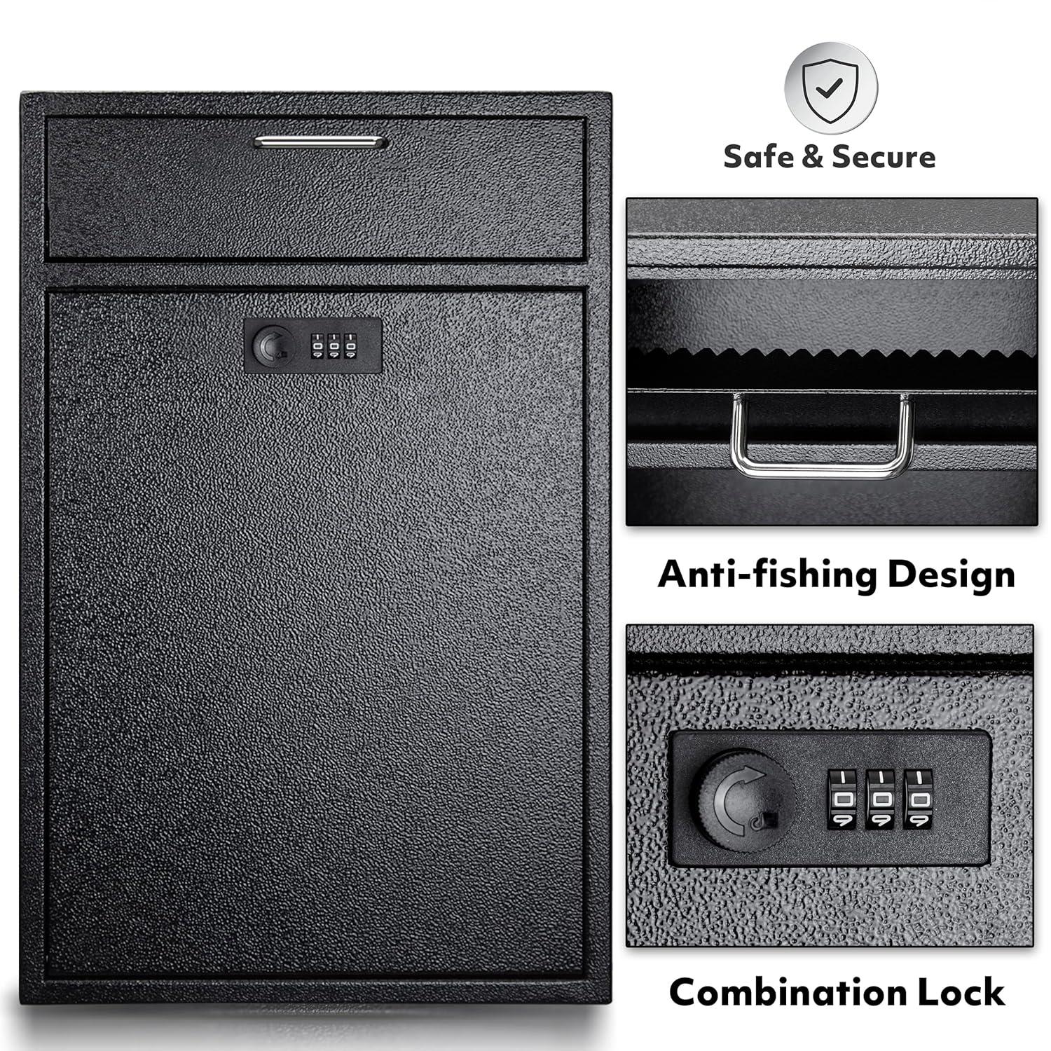 Extra Large Wall Mount Mailbox with Combination Lock - Anti-Theft Heavy Duty Locking Mailbox Wall Mount for Business - Suitable for Mails, Keys, Rent, and Checks (11'' x 4.75'' x 15.75'')