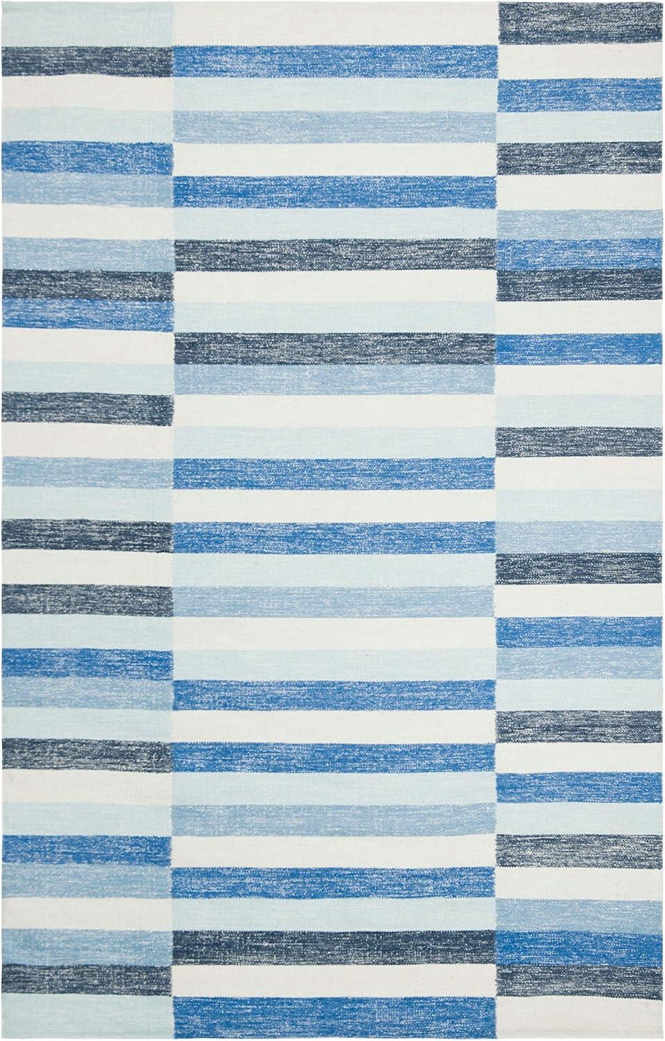 Southwestern Vibe Blue Stripe Handwoven Wool & Cotton Kids Rug 8'x10'