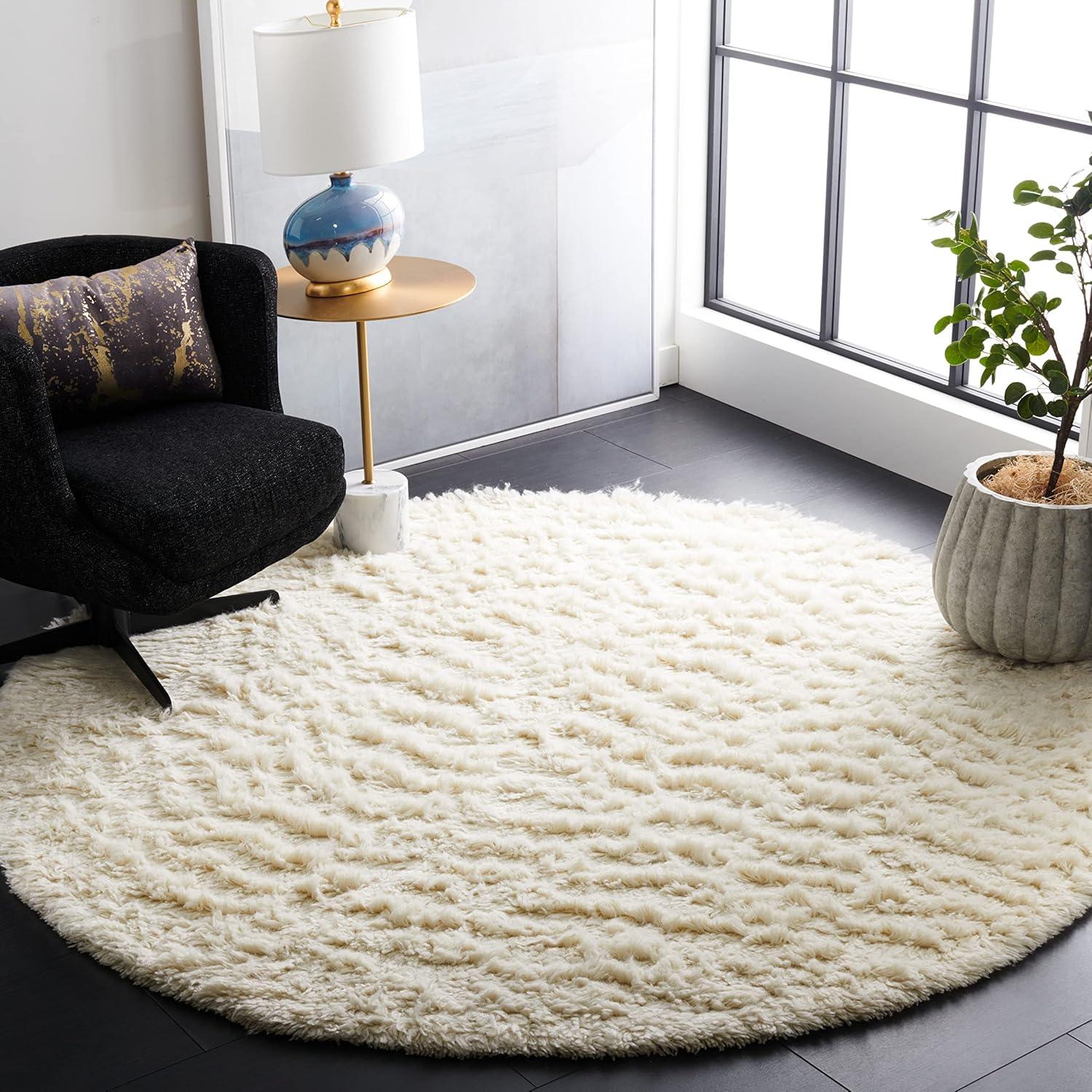 Flokati FLK150 Hand Tufted Indoor Area Rug - Ivory - 6' Round - Safavieh