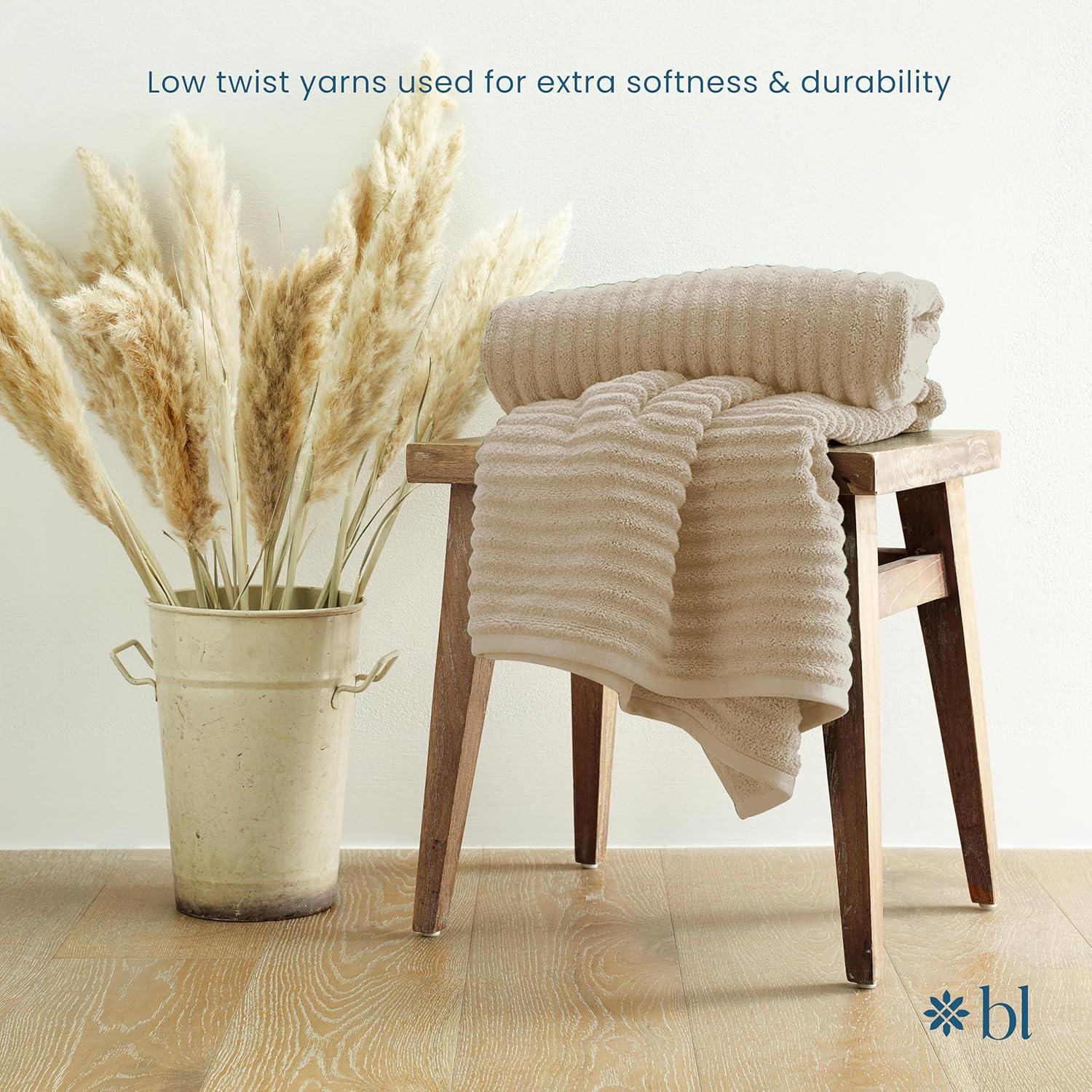 6pc Mason Low Twist Ribbed Towel Set Ivory - Blue Loom: 100% Cotton, Machine Washable, Heavyweight Bath Ensemble