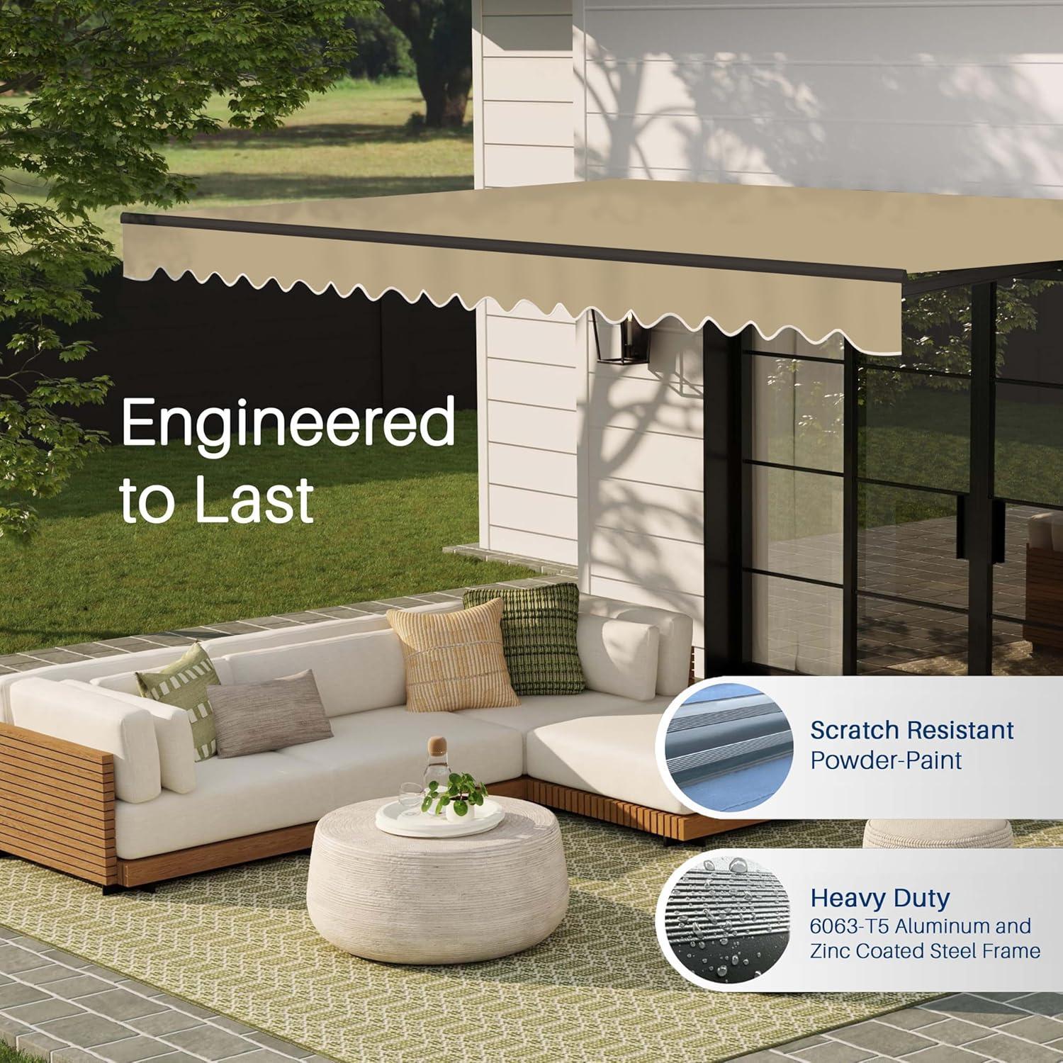 Retractable Home Patio Awning | Deck Canopy |UV Protection Sunshade | Manual Black Frame | Upgraded 2024