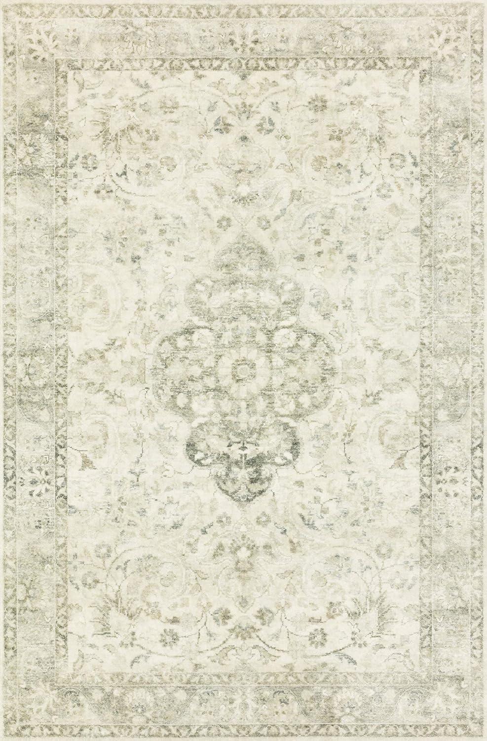 Elegant Ivory Oriental-Inspired Plush Rectangular Rug