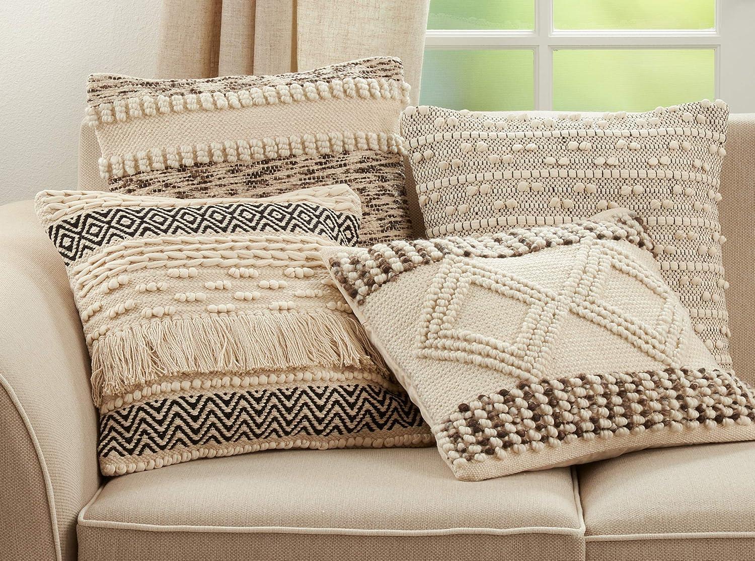 18"x18" Poly-Filled Textured Moroccan Design Square Throw Pillow Natural - Saro Lifestyle