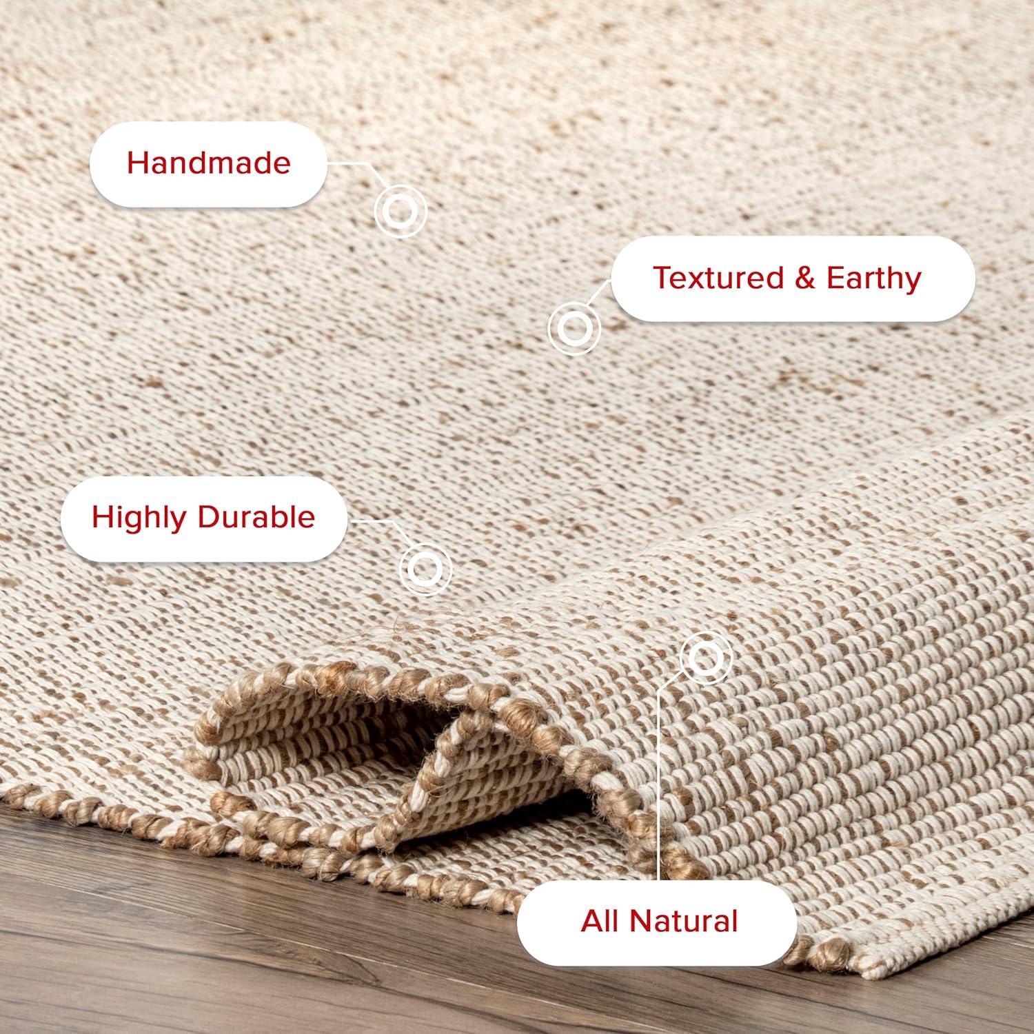 Nuloom 4x6 Elfriede Jute & Cotton Hand Woven Indoor Area Rug, Natural, Solid Rustic Farmhouse Style Natural Fiber Bedroom, Living Room,