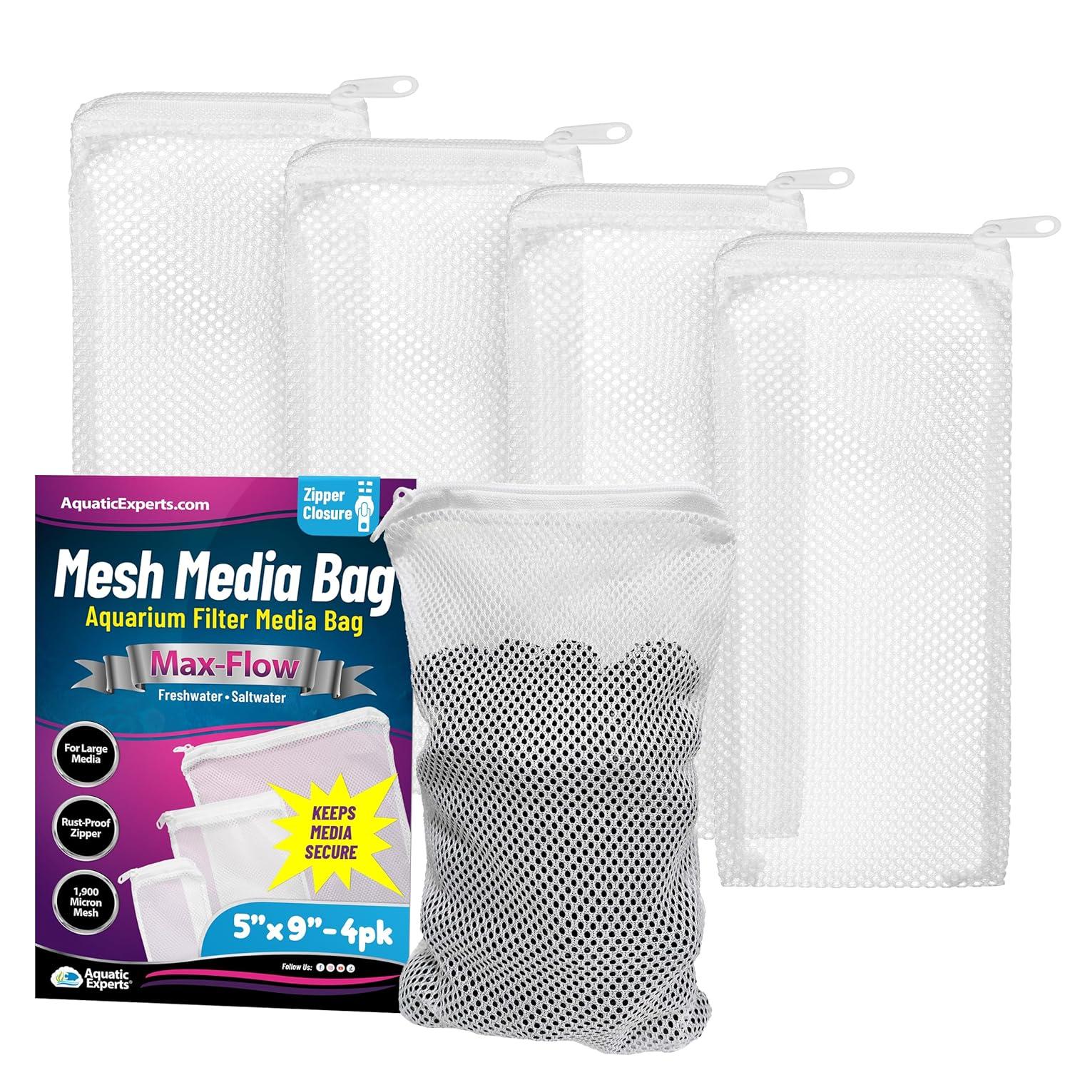 Aquatic Experts - Durable MaxFlow Mesh Media Filter Bags with Zipper for Large Filter Media 4 Pack, 4 pack, 5" x 9"