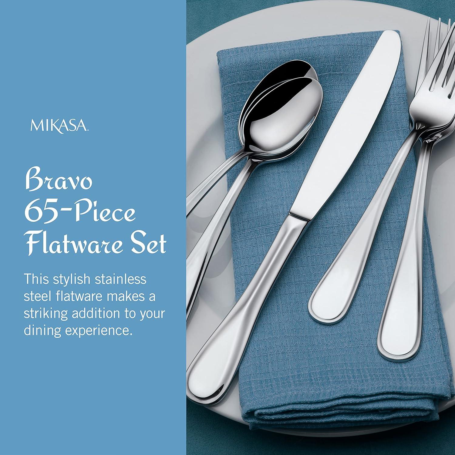 Bravo 65-Piece Stainless Steel Flatware Set with Facets