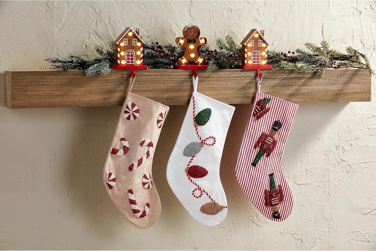 Light Brown Metal Gingerbread House LED Stocking Holder