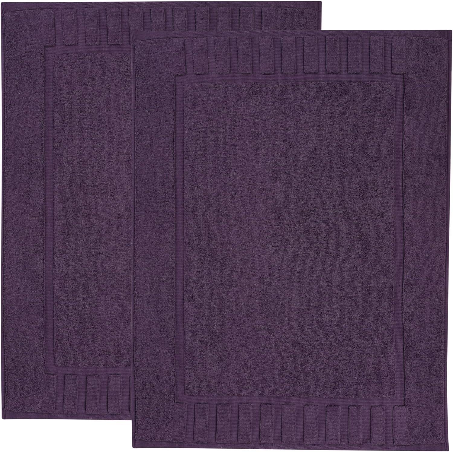 Superior Leo Cotton Geometric Border Bath Mat, 22" x 35", Set of 2, Eggplant