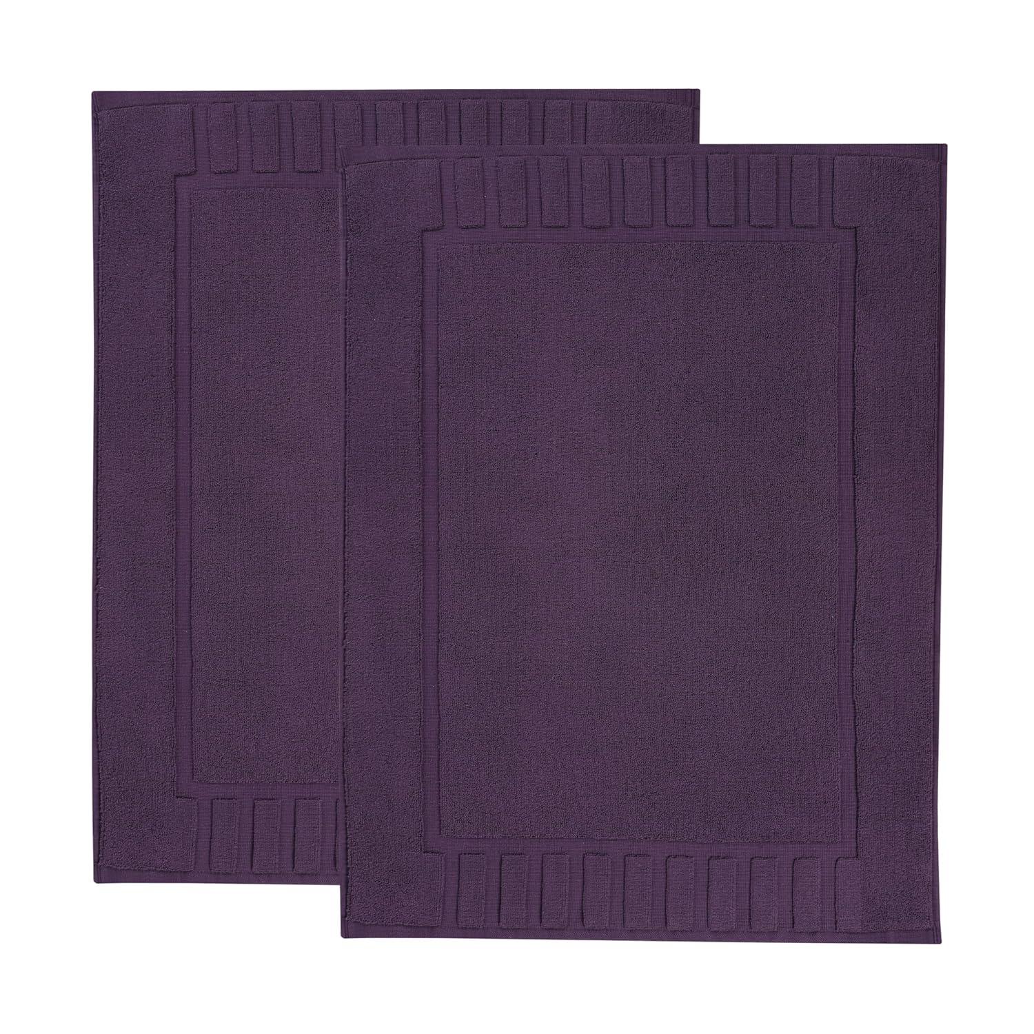 Superior Leo Cotton Geometric Border Bath Mat, 22" x 35", Set of 2, Eggplant