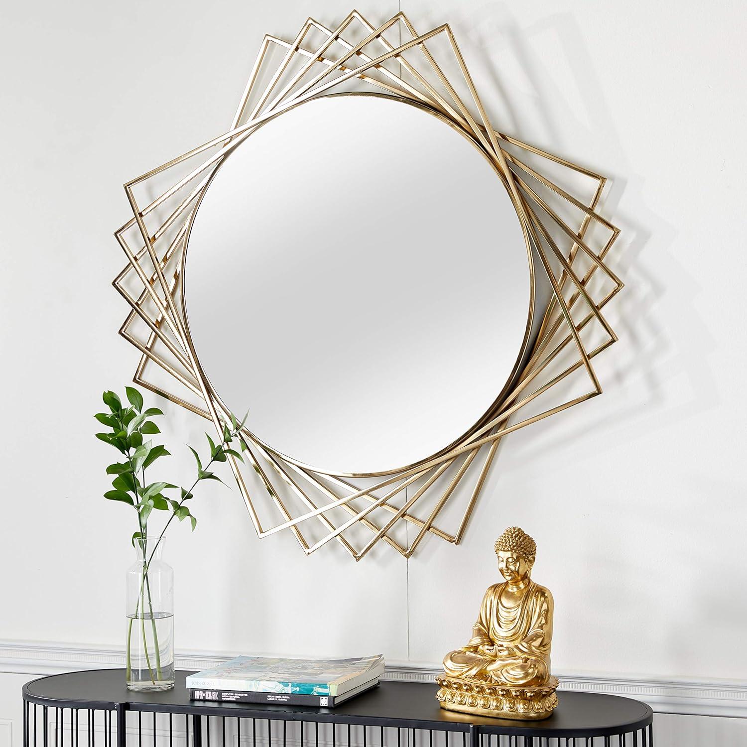 Large Round Gold Metal Wall Mirror