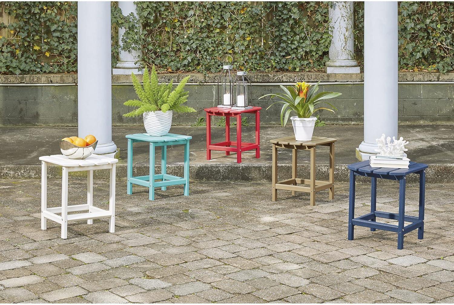 Blue HDPE Rectangular Outdoor End Table